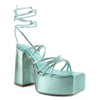 London Rag Croma Metallic Block Heeled Lace Up Sandals In Green