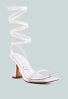 London Rag Lewk Strappy Tie Up Spool Heel Sandals In White