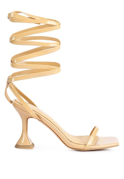 London Rag Lewk Strappy Tie Up Spool Heel Sandals In Beige