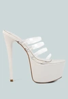 London Rag Shots Up Ultra High Heel Clear Straps Sandals In White