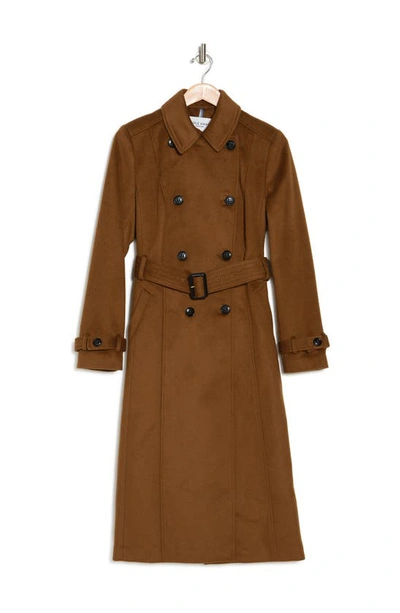 Cole Haan Signature Slick Belted Double Breasted Trench Coat In Tobacco