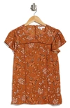 Dr2 By Daniel Rainn Paisley Print Fluttter Sleeve Blouse In Cinnamon