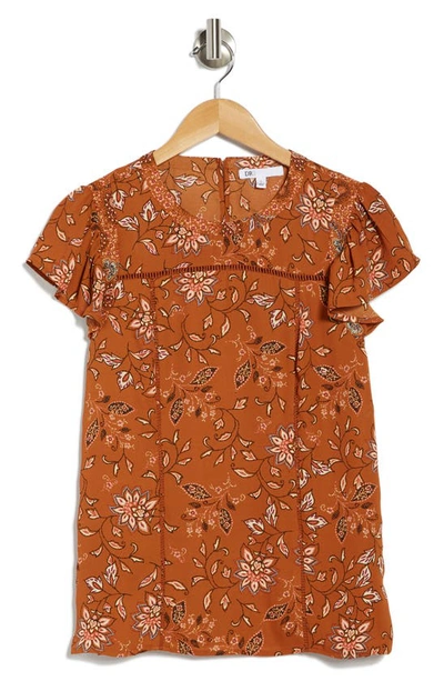 Dr2 By Daniel Rainn Paisley Print Fluttter Sleeve Blouse In Cinnamon