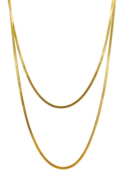 Adornia Herringbone Chain Double Layered Necklace In Yellow