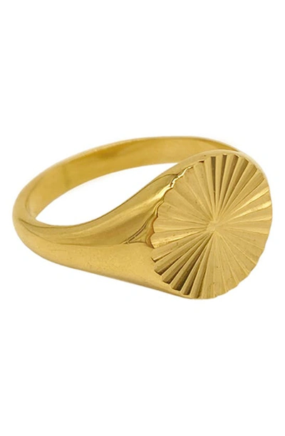 Adornia 14k Gold Plated Sunburst Signet Ring In Yellow