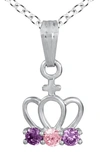 Mignonette Sterling Silver & Cubic Zirconia Crown Pendant Necklace In Silver