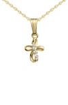 MIGNONETTE MIGNONETTE 14K GOLD & CUBIC ZIRCONIA RIBBON CROSS PENDANT NECKLACE