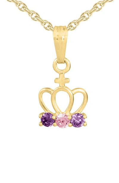 Mignonette Kids'  14k Gold & Cubic Zirconia Crown Pendant Necklace