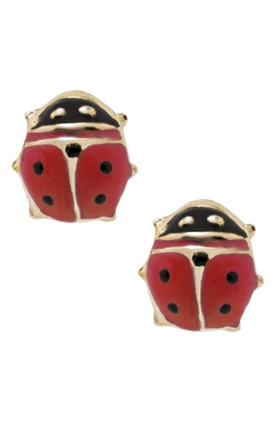 Mignonette Babies'  14k Gold & Enamel Ladybug Earrings In Red/ Gold