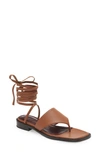 Staud Alexandre Leather Lace-up Thong Sandals In Brown