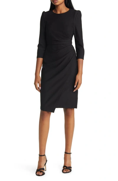 Eliza J Pleated Long Sleeve Dress In Black