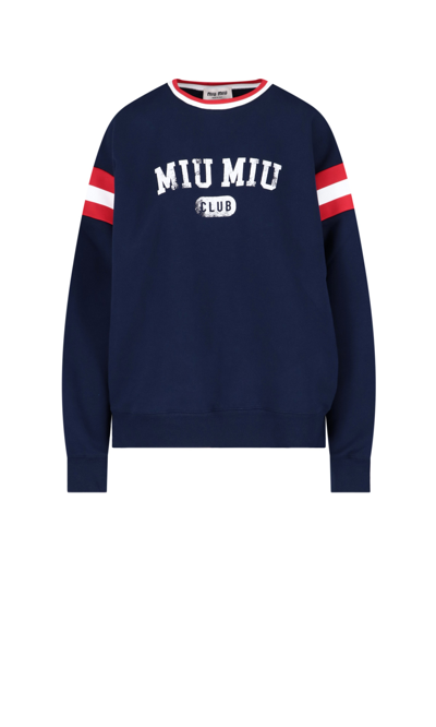 Miu Miu Oversized Printed Cotton Sweatshirt In Bleu