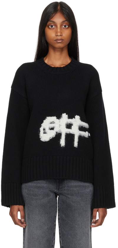 Off-white Intarsia Spray Paint Logo Wool Blend Jumper In Black