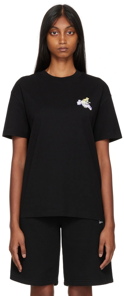 Off-white Flower Arrow Printed Cotton-jersey T-shirt In Nero