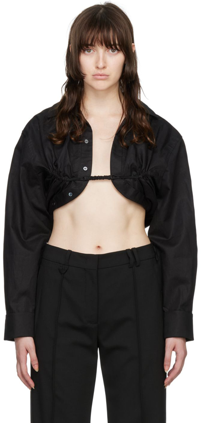 Jacquemus Machou Cropped Cotton And Linen-blend Canvas Shirt In Black
