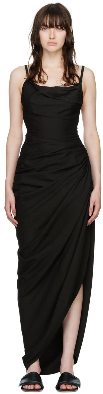 Jacquemus Saudade Black Long Dress With Drape
