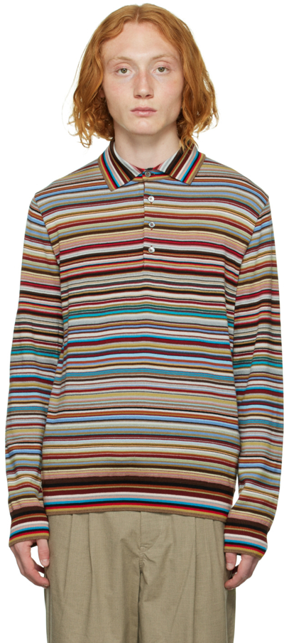 Paul Smith Signature-stripe Wool Polo Shirt In Multicolour