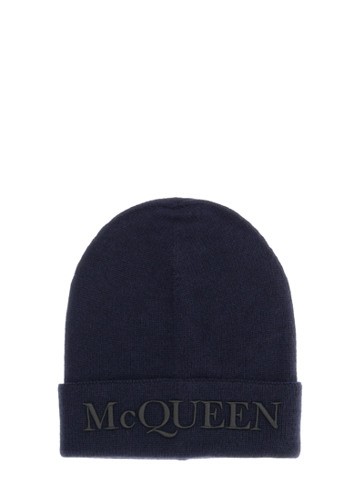 Alexander Mcqueen Mens Blue Cashmere Hat