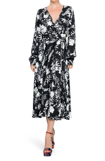 Meghan La Lilypad Floral Print Long Sleeve Dress In Dahlia Black