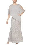 Slny Sequin Lace Capelet Dress In Buf