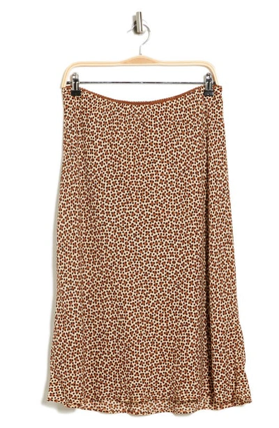 Maxstudio Printed Satin Midi Skirt In Camel/ Black Med Circle Dot