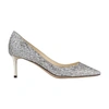Jimmy Choo Silver And Blue Glitter Romy 85 Pumps In Champagne