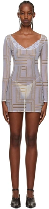 Vaillant Ssense Exclusive Blue Sheer Minidress In Meshprint