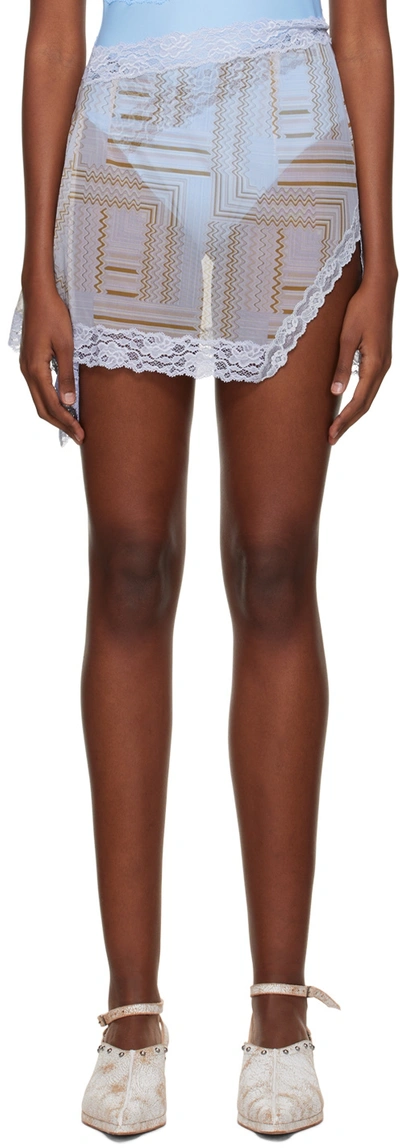 Vaillant Ssense Exclusive Blue Deconstructed Miniskirt In Meshprint
