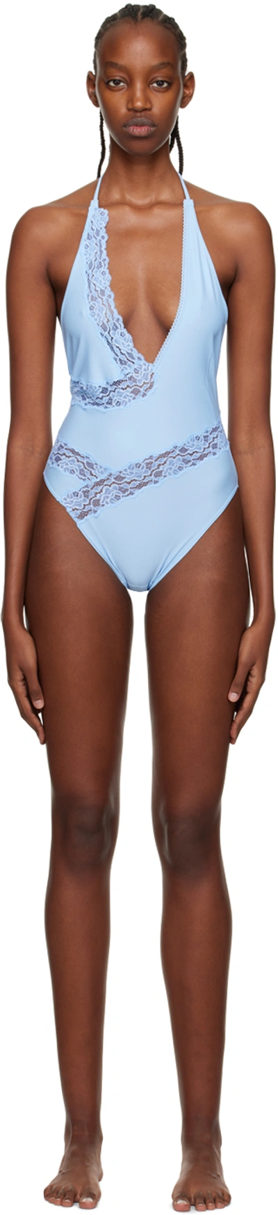 Vaillant Ssense Exclusive Blue V-neck One-piece Swimsuit In Lycblue