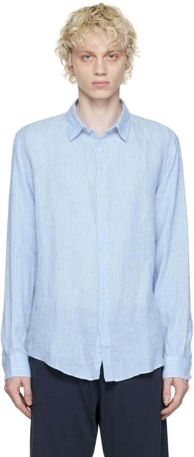Sunspel Blue Striped Shirt In Stjz Blue Pinstripe