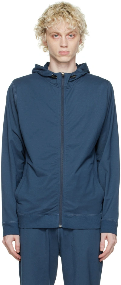 Sunspel Dri-release Jersey Zip-up Hoodie In Buoh Marine Blue