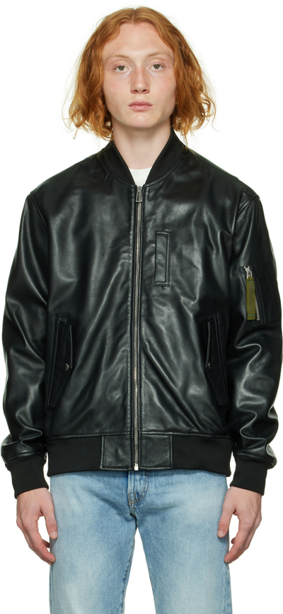 Ps By Paul Smith Black Bomber Leather Jacket In Schwarz