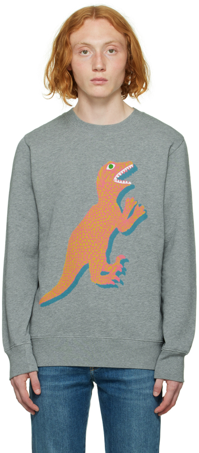 Ps By Paul Smith Gray Dino Print Sweatshirt In Grey
