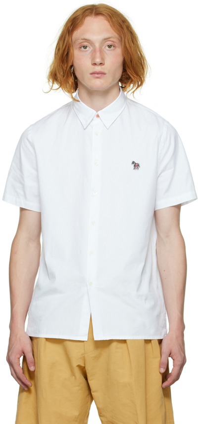 Ps By Paul Smith Zebra-patch Short-sleeved Organic-cotton Shirt In White
