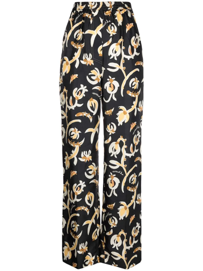 Nanushka Graphic Floral-print Elasticated-waist Trousers In Black