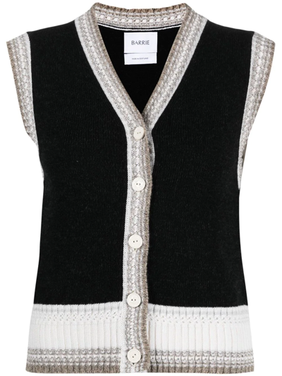 Barrie Sleeveless Cashmere Cardigan In Arran Black Stripes