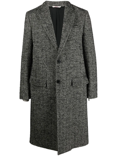 Valentino Rockstud-embellished Herringbone Wool-blend Coat In Grey