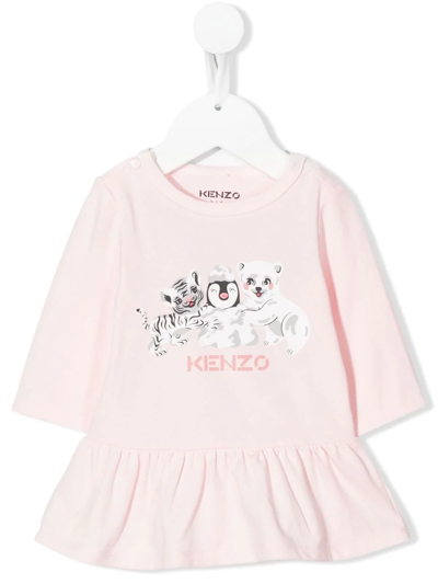 Kenzo Babies' Logo-print Ruffle Dress In Pink