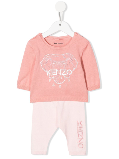 Kenzo Babies' Logo-embroidered Knitted Trouser Set In Pink