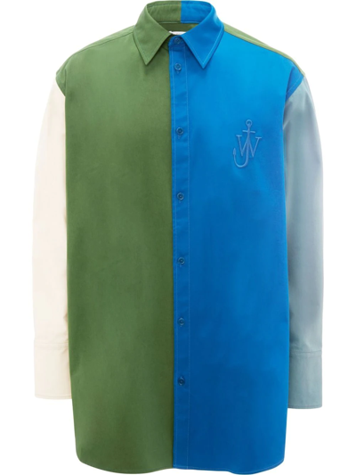 Jw Anderson J.w. Anderson Embroidered Logo Colorblock Shirt In Green Multi