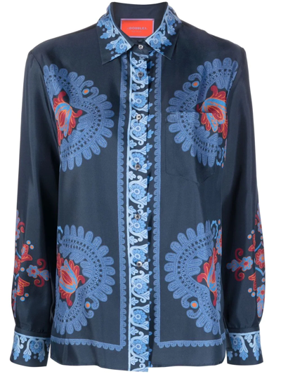 La Doublej Paisley Print Buttoned Shirt In Blue