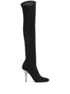 Giuseppe Zanotti Calixtee Cuissarde Crystal-embellished Leather-trimmed Mesh Thigh Boots In Black