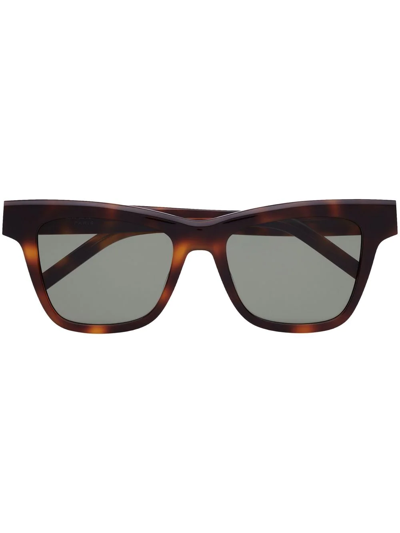 Saint Laurent Tortoiseshell Rectangle-frame Sunglasses In Green