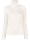 Saint Laurent Ribbed-knit Roll-neck Jumper In Neutrals