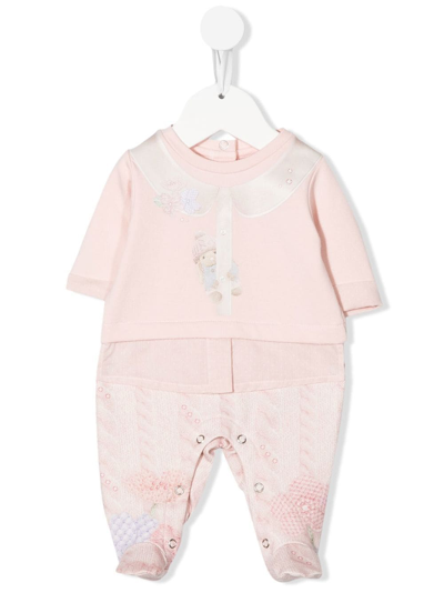 Lapin House Floral-embroidered Cotton Babygrow In Pink