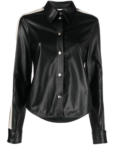 Palm Angels Striped Leather Shirt In Black