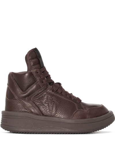 Rick Owens Drkshdw X Converse Red Turbowpn High Top Leather Trainers In Brown