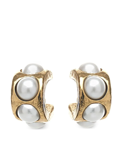 Oscar De La Renta Cabochon Mini Hoop Earrings In Pearl
