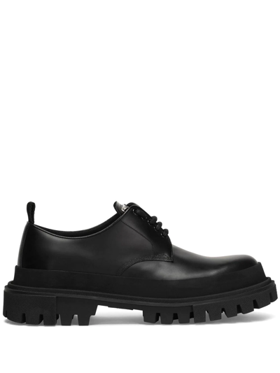 Dolce & Gabbana Black Logo-plaque Detail Derby Shoes In Nero