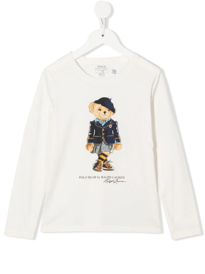 Ralph Lauren Kids' Polo Bear Cotton T-shirt In Bianco